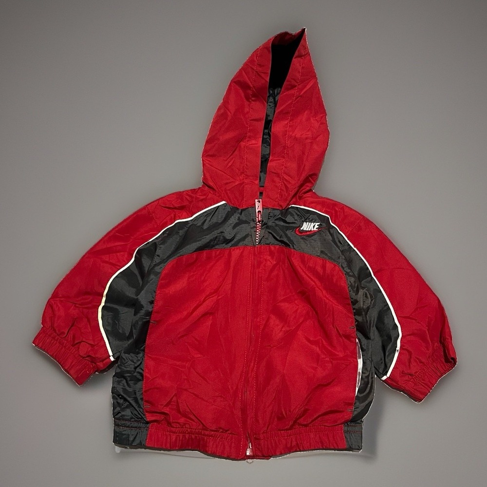 Vintage 90s Baby 12 Months Nike Windbreaker Red Grey White Nylon Jacket LOGO